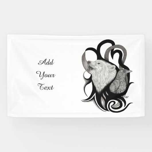 White Wolf mit Raven Tribal Art Banner (Horizontal)