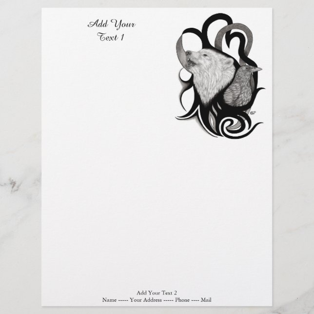 White Wolf mit Raven Tribal Art Briefbogen (Vorderseite)