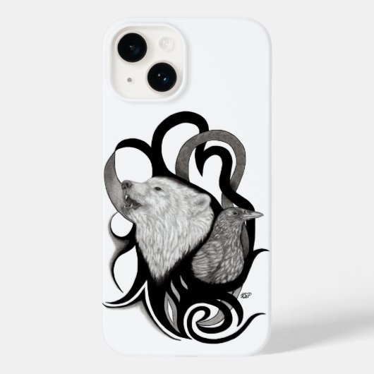 White Wolf mit Raven Tribal Art Case-Mate iPhone Hülle (Rückseite)