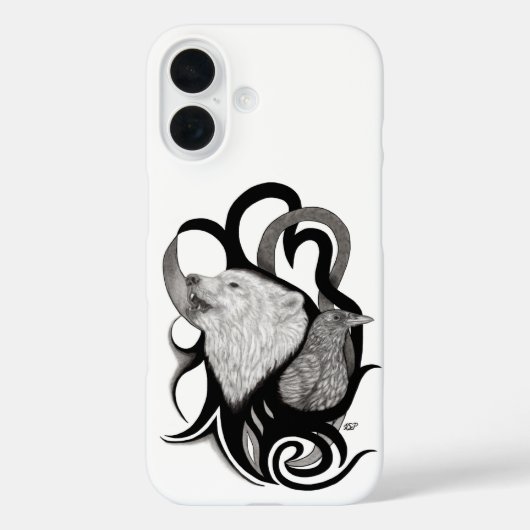 White Wolf mit Raven Tribal Art Case-Mate iPhone Hülle (Rückseite)