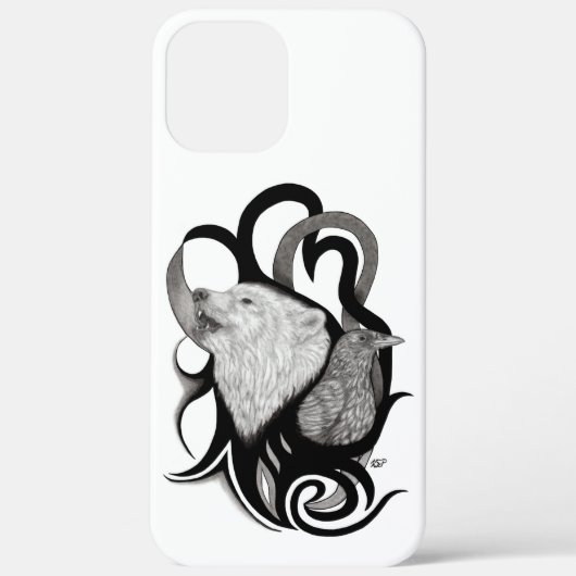 White Wolf mit Raven Tribal Art Case-Mate iPhone Hülle (Rückseite)