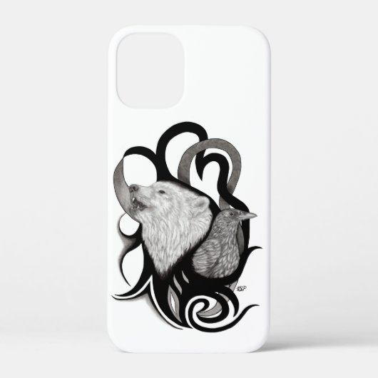 White Wolf mit Raven Tribal Art Case-Mate iPhone Hülle (Rückseite)