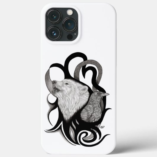 White Wolf mit Raven Tribal Art Case-Mate iPhone Hülle (Rückseite)