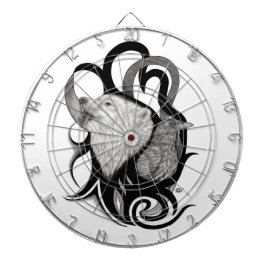 White Wolf mit Raven Tribal Art Dartscheibe