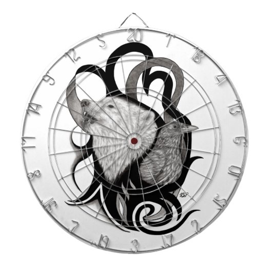 White Wolf mit Raven Tribal Art Dartscheibe (vorne)