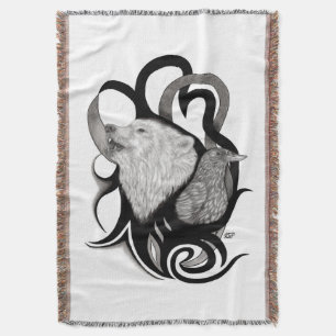 White Wolf mit Raven Tribal Art Decke