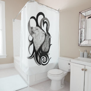 White Wolf mit Raven Tribal Art Duschvorhang