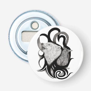 White Wolf mit Raven Tribal Art Flaschenöffner