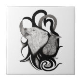 White Wolf mit Raven Tribal Art Fliese (Vorderseite)