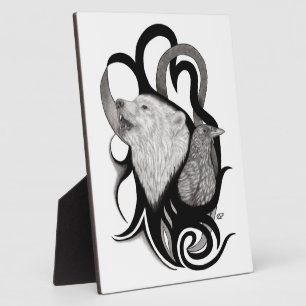 White Wolf mit Raven Tribal Art Fotoplatte