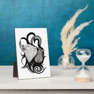 White Wolf mit Raven Tribal Art Fotoplatte
