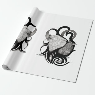 White Wolf mit Raven Tribal Art Geschenkpapier