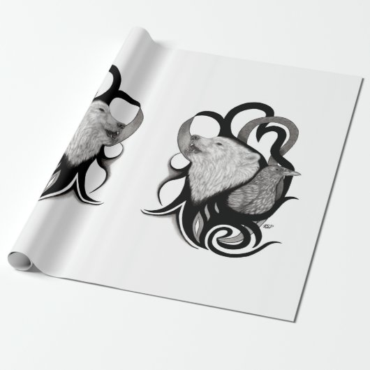 White Wolf mit Raven Tribal Art Geschenkpapier (Ungerollt)