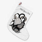 White Wolf mit Raven Tribal Art Großer Weihnachtsstrumpf (Vorderansicht (hängend))