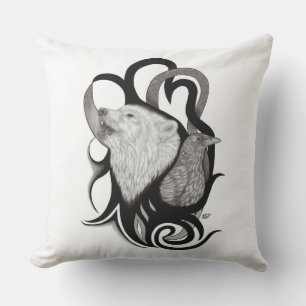 White Wolf mit Raven Tribal Art Kissen