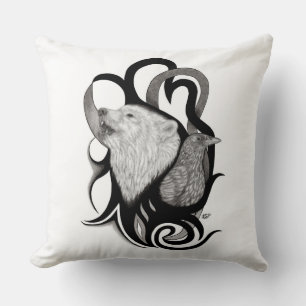 White Wolf mit Raven Tribal Art Kissen