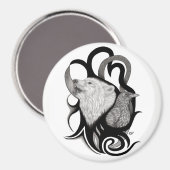 White Wolf mit Raven Tribal Art Magnet (Vorderseite/Rückseite)
