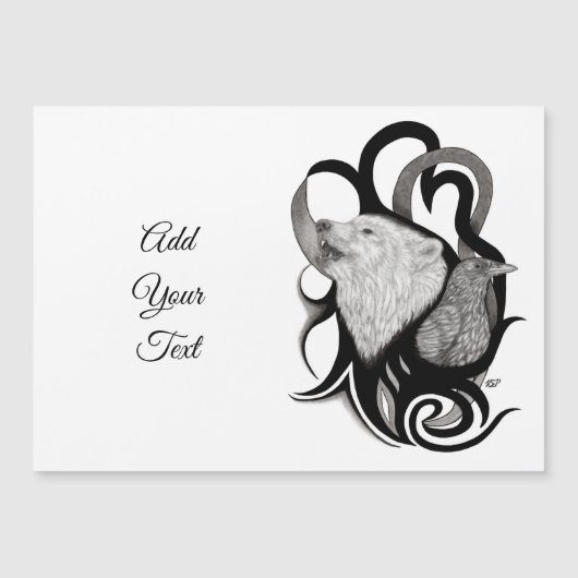 White Wolf mit Raven Tribal Art Magnetkarte (Vorderseite)