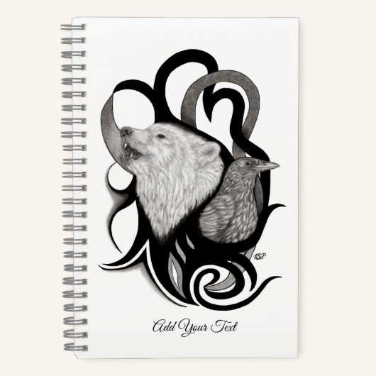 White Wolf mit Raven Tribal Art Notizblock (Vorderseite)