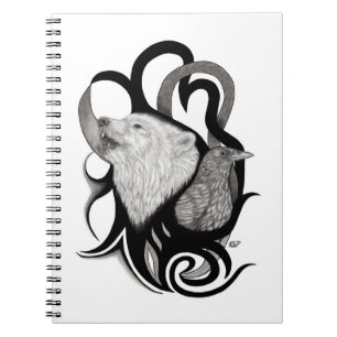 White Wolf mit Raven Tribal Art Notizblock