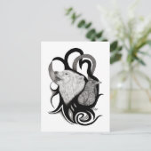 White Wolf mit Raven Tribal Art Postkarte (Stehend Vorderseite)