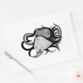 White Wolf mit Raven Tribal Art Rechteckiger Aufkleber (Umschlag)