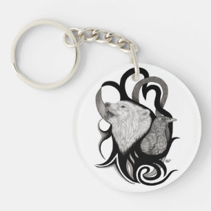 White Wolf mit Raven Tribal Art Schlüsselanhänger