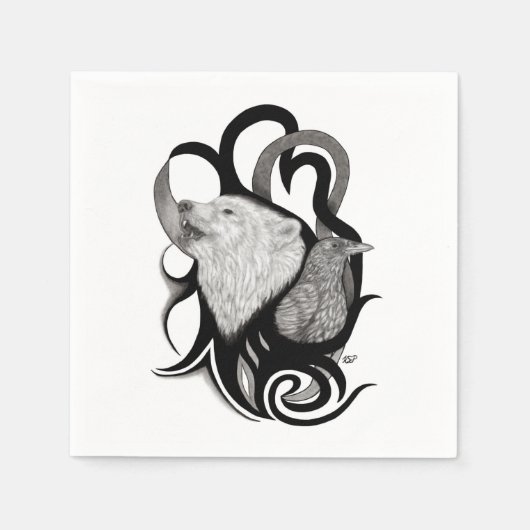 White Wolf mit Raven Tribal Art Serviette (Vorderseite)