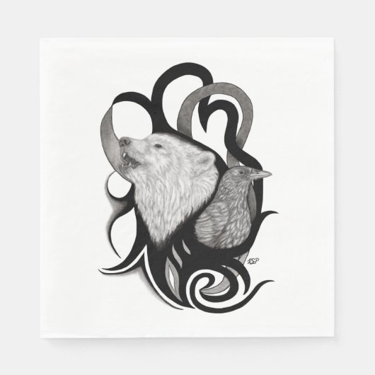 White Wolf mit Raven Tribal Art Serviette (Vorderseite)