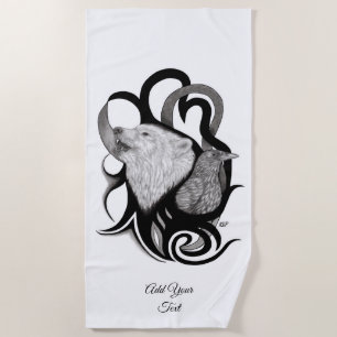 White Wolf mit Raven Tribal Art Strandtuch