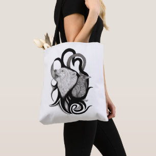 White Wolf mit Raven Tribal Art Tasche