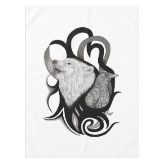 White Wolf mit Raven Tribal Art Tischdecke