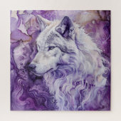 White Wolf on Purple Abstract Puzzle (Vertikal)