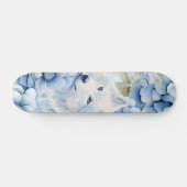 White Wolf Pastel Blue Watercolor Florals Skateboard (Horizontal)