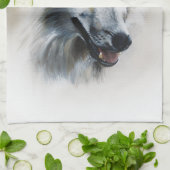 White Wolf Portrait Geschirrtuch (Gefaltet)
