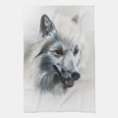 White Wolf Portrait Geschirrtuch (Vertikal)