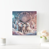 White Wolf Pups und Dreamcatcher Quadratische Wanduhr (Zuhause)