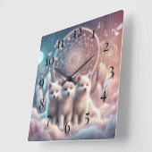 White Wolf Pups und Dreamcatcher Quadratische Wanduhr (Winkel)