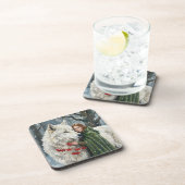 White Wolf Redhead Druid Winter Berries Fantasy Ar Getränkeuntersetzer (Rechte Seite)