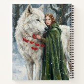 White Wolf Redhead Druid Winter Berries Fantasy Ar Notizblock (Rückseite)