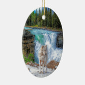 White Wolf & Rocky Mountain Wasserfall Wilhelm Tel Keramik Ornament (Rechts)