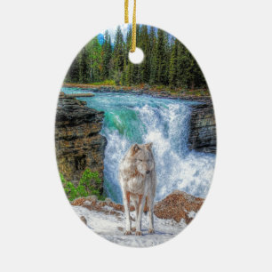 White Wolf & Rocky Mountain Wasserfall Wilhelm Tel Keramik Ornament