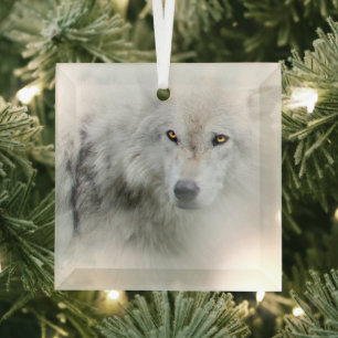 White Wolf Schöner Weihnachtsfeiertag Ornament Aus Glas