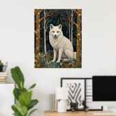 White wolf vintage boho woodland forest poster (Heimbüro)