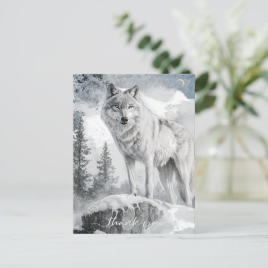 White Wolf Watercolor Winter Postkarte (Stehend Vorderseite)