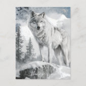 White Wolf Watercolor Winter Postkarte (Vorderseite)