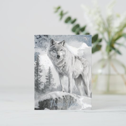 White Wolf Watercolor Winter Postkarte (Stehend Vorderseite)