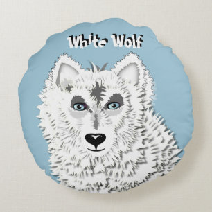 White Wolf Wild Animal Illustration Rundes Kissen