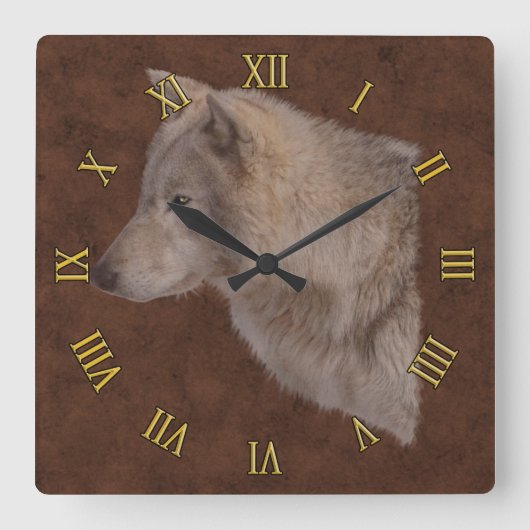 White Wolf Wildlife Portrait Quadratische Wanduhr (Vorderseite)