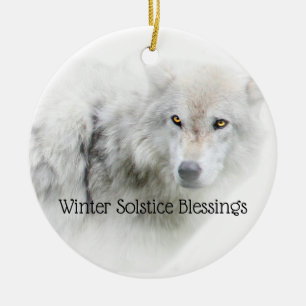 White Wolf Winter-Sonnenwende-Segnungen Keramik Ornament